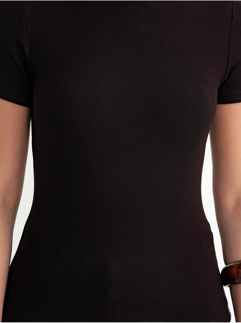 Slim-fit t-shirt van katoen met ronde hals mixray Donkerbruin - Kiabi
