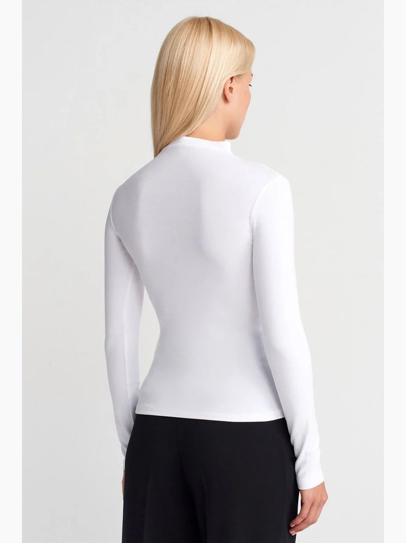 Slim fit top met lange mouwen en halve col dilvin Wit - Kiabi