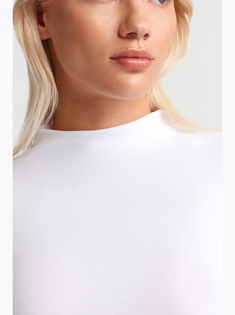 Slim fit top met lange mouwen en halve col dilvin Wit - Kiabi
