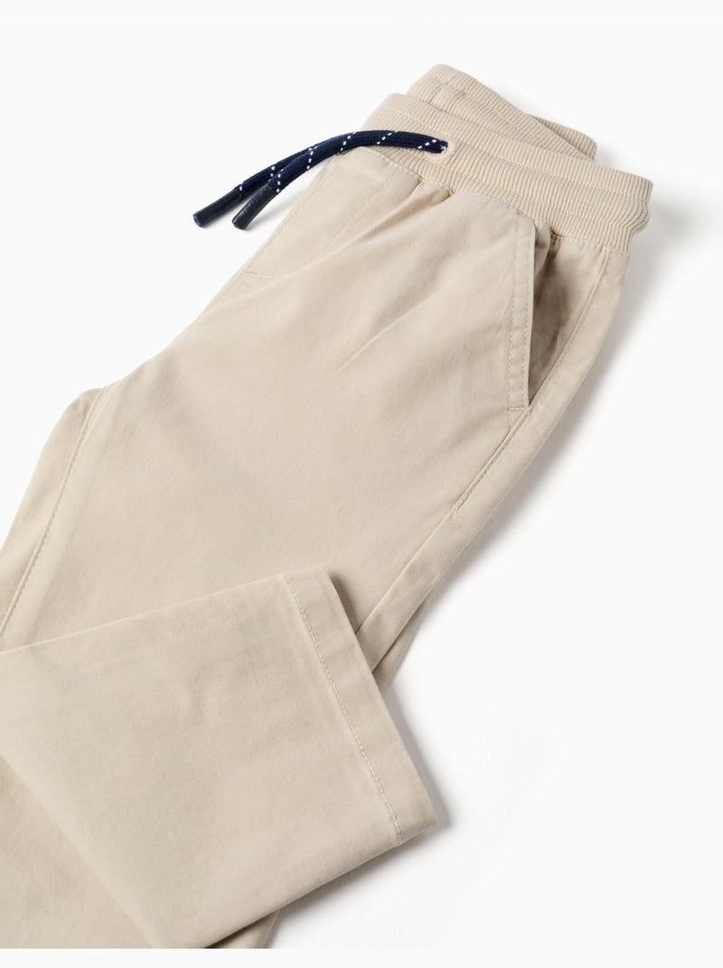 Slim fit twill broek met trekkoord Lichtbeige - Kiabi