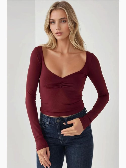 Slim fit v-hals top met lange mouwen hiccup - Kiabi Slim fit v-hals top met lange mouwen hiccup - Kiabi