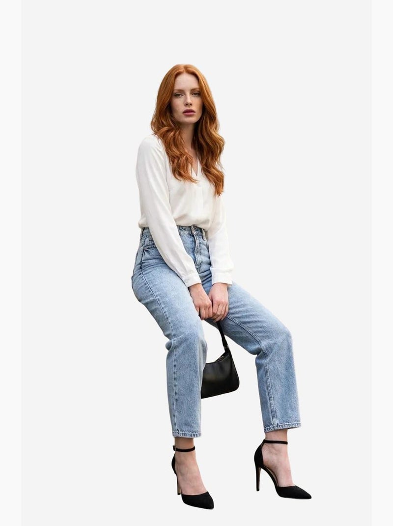 Slim jeans met hoge taille my fashion Lichtblauw - Kiabi