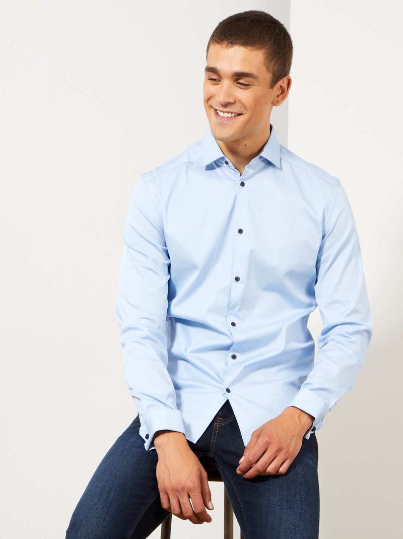 Slimfit stretch overhemd BLAUW - Kiabi