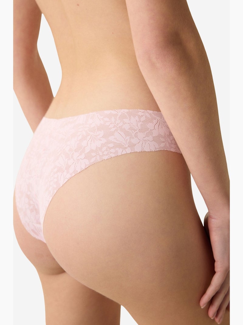Slip brésilien en dentelle à découpe laser invisible penti Rose dragée - Kiabi