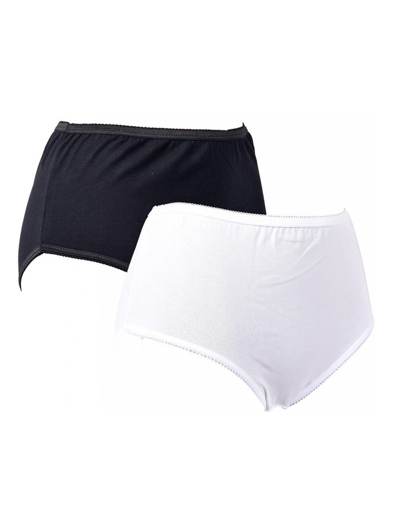 Slip Dames Comfort Maillot Katoen Premium - Set van 2 Zwart Wit - Kiabi