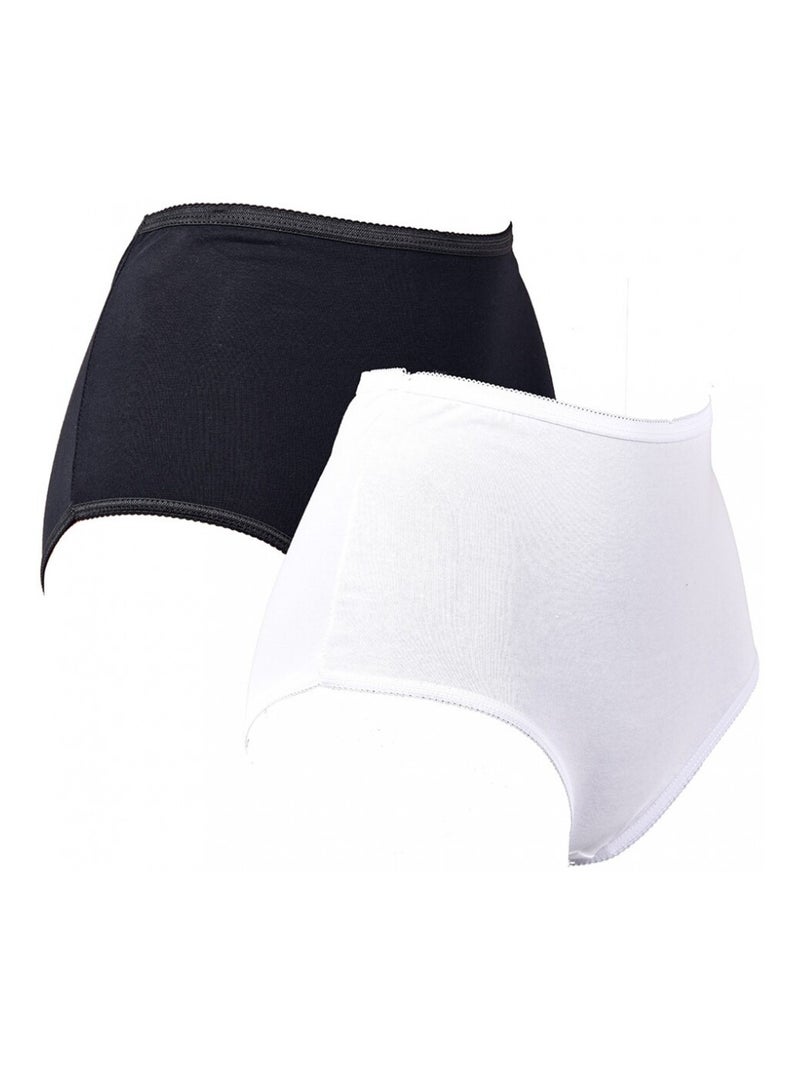 Slip Dames Comfort Maillot Katoen Premium - Set van 2 Zwart Wit Wit - Kiabi