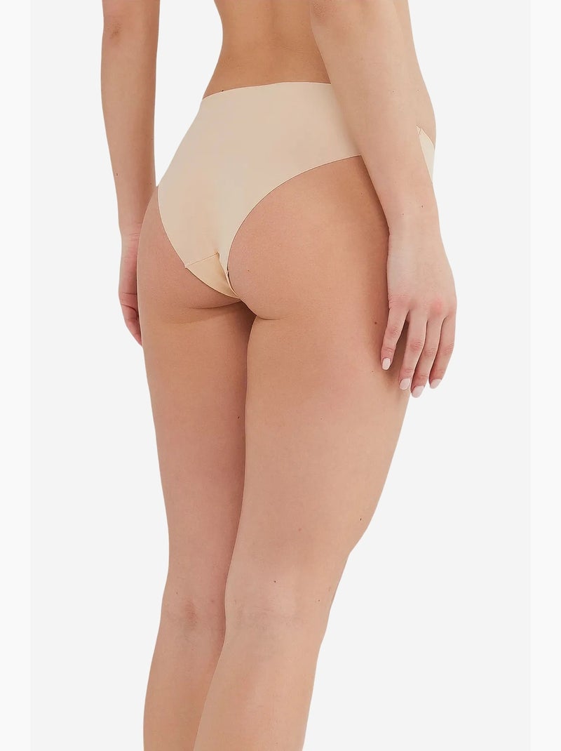 Slip lisse sans couture taille mi-haute à découpe laser penti Beige argile - Kiabi