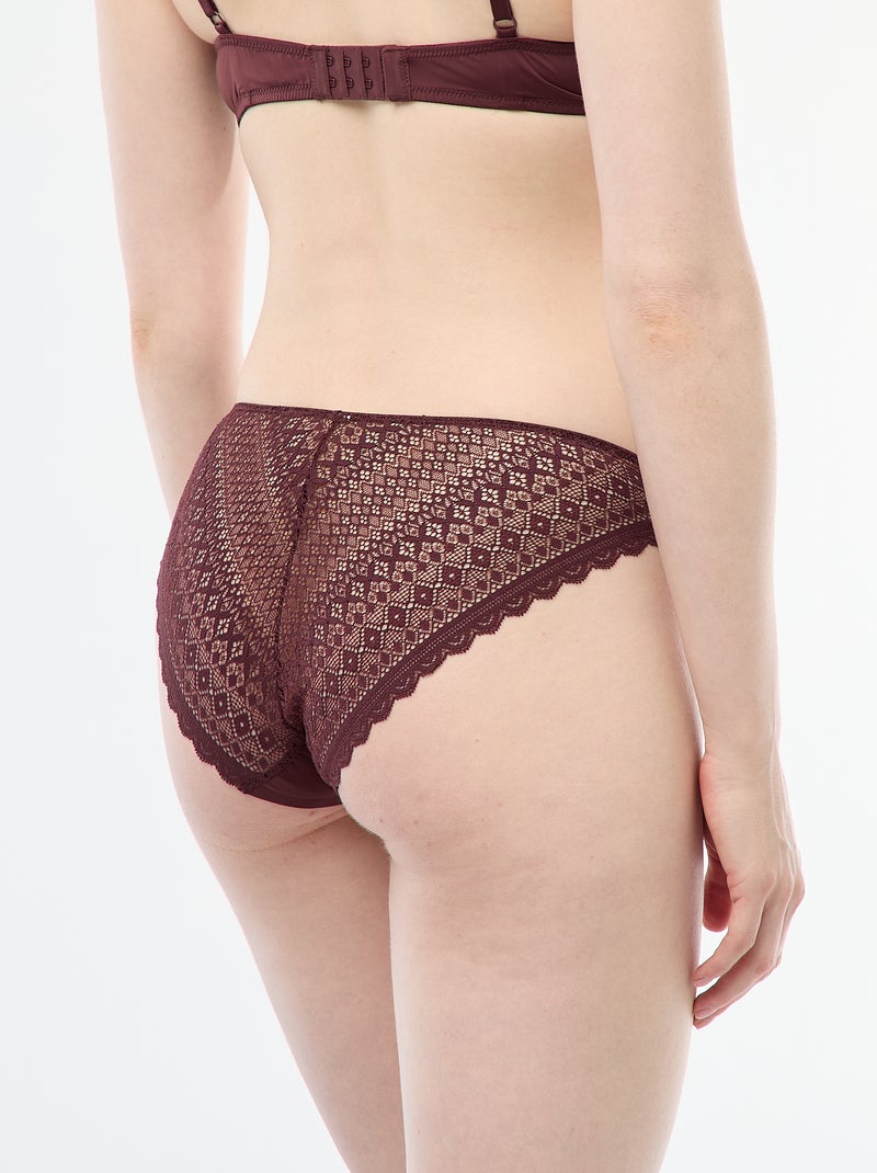 Slip van microvezel en kant bruin - Kiabi
