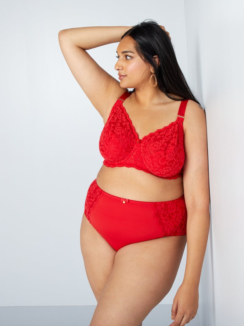Slip van microvezel en kant ROOD - Kiabi