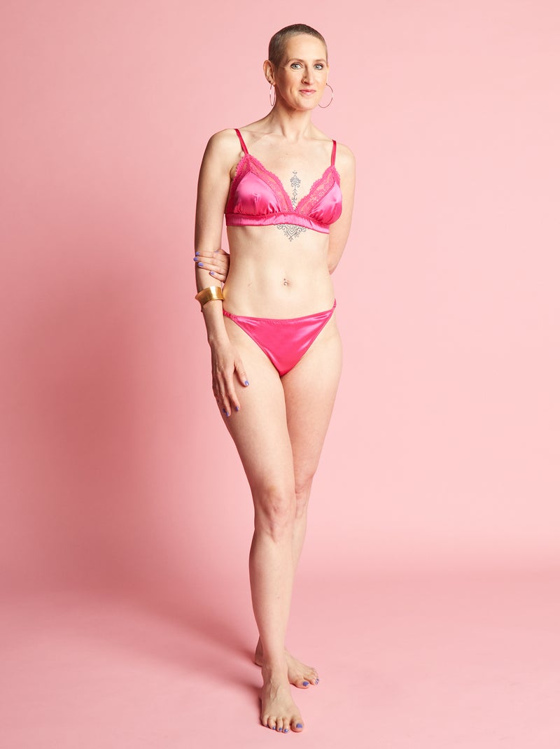 Slip van satijn en kant roze - Kiabi