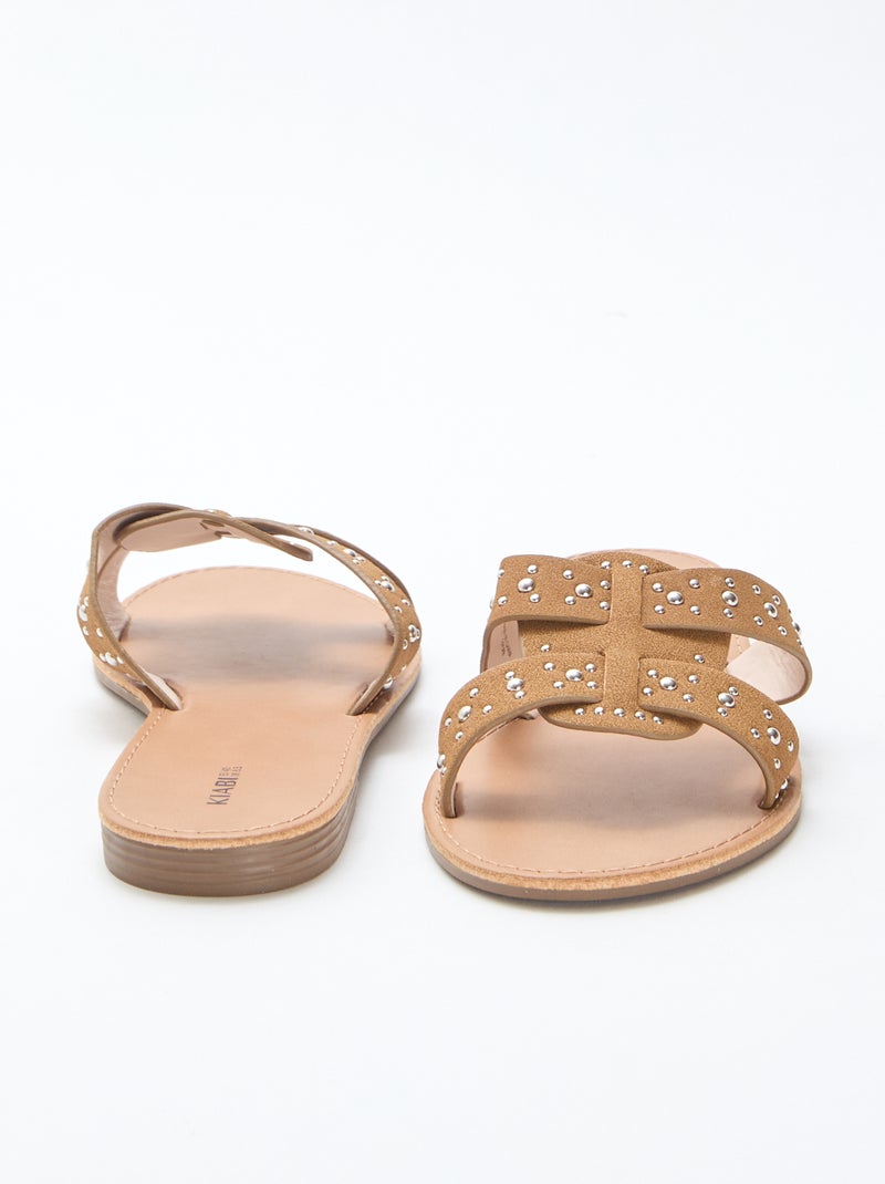 Slippers met bandje in glanzend macramé Bruin - Kiabi