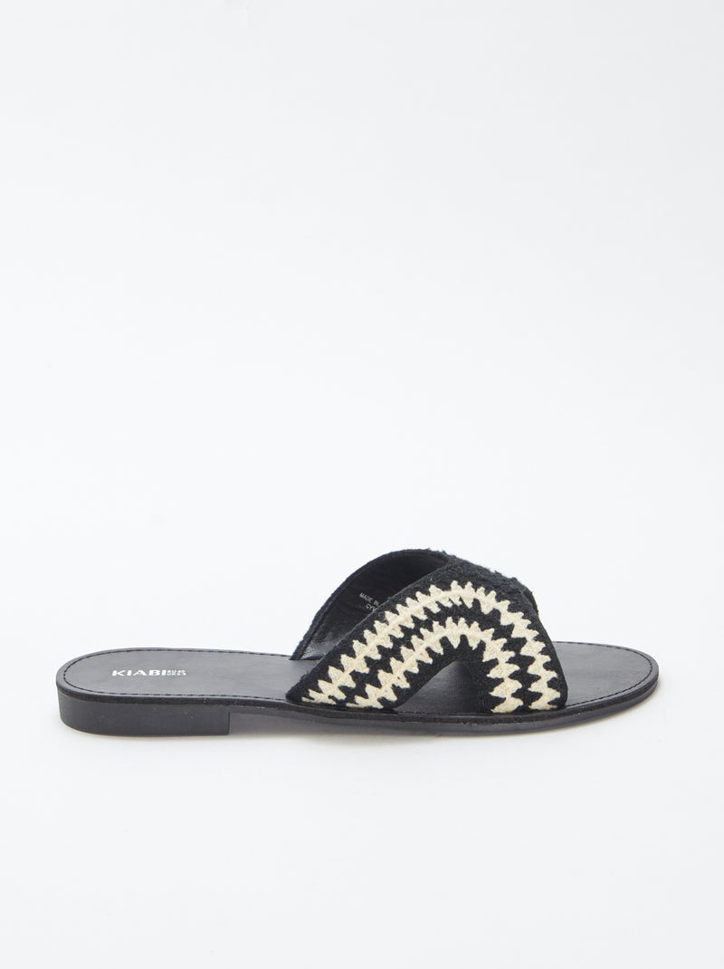 Slippers met bandje in macramé ZWART - Kiabi
