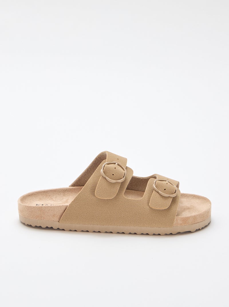 Slippers met dubbele band Biege - Kiabi