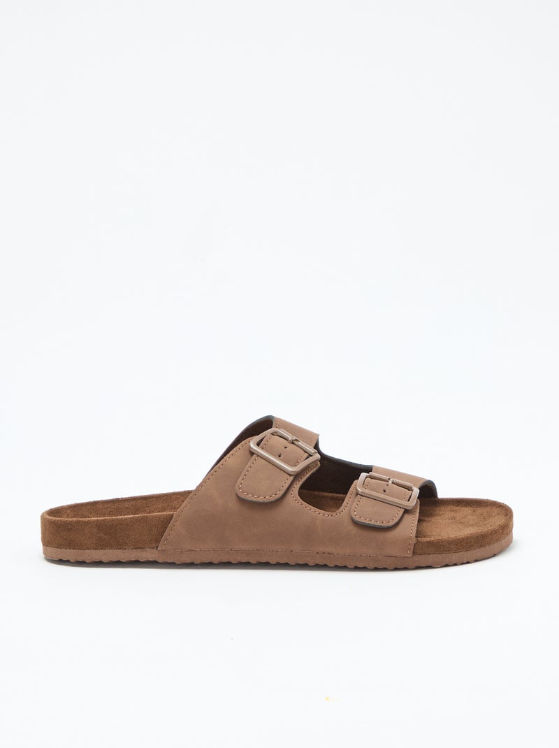 Slippers met dubbele bandjes Bruin - Kiabi