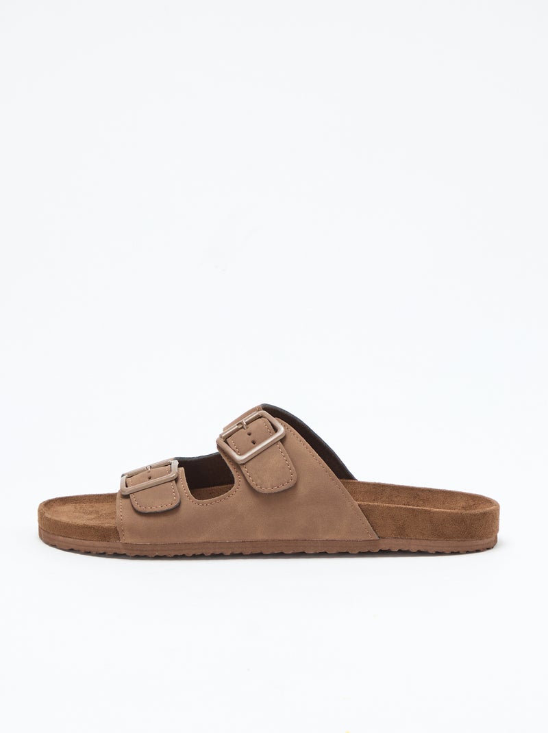 Slippers met dubbele bandjes Bruin - Kiabi
