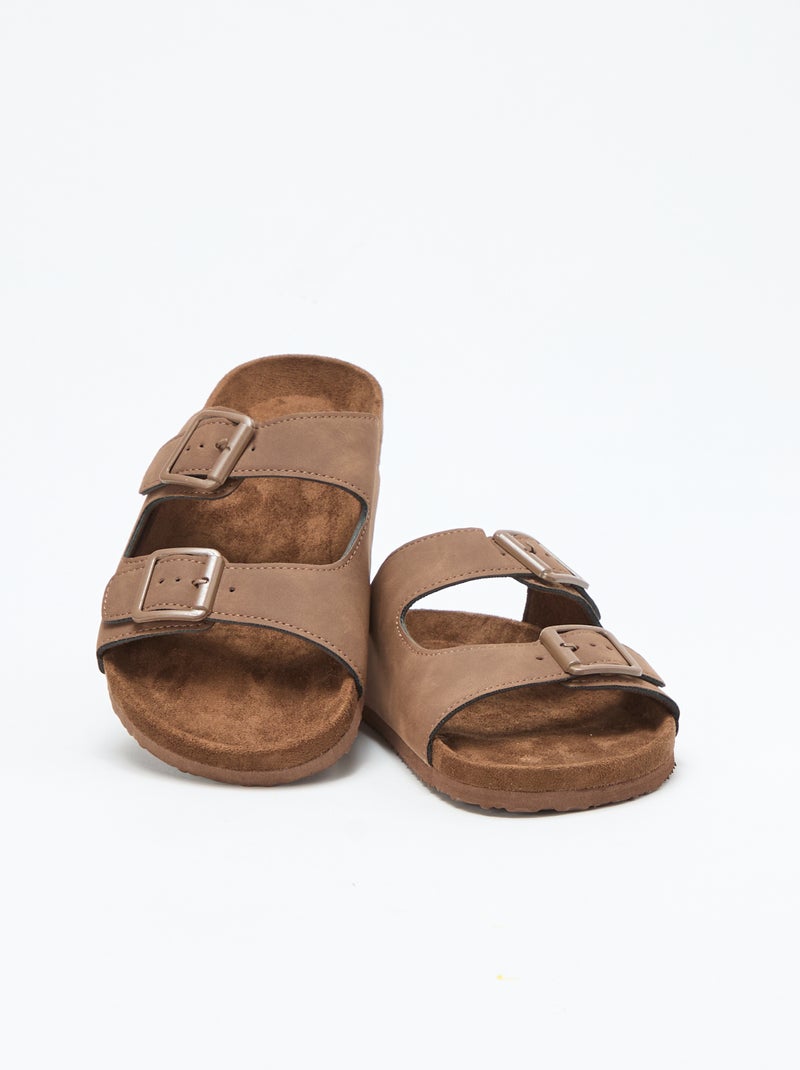 Slippers met dubbele bandjes Bruin - Kiabi