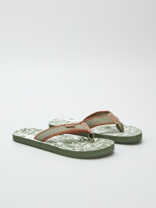 Slippers met print en stoffen riempjes - Kiabi