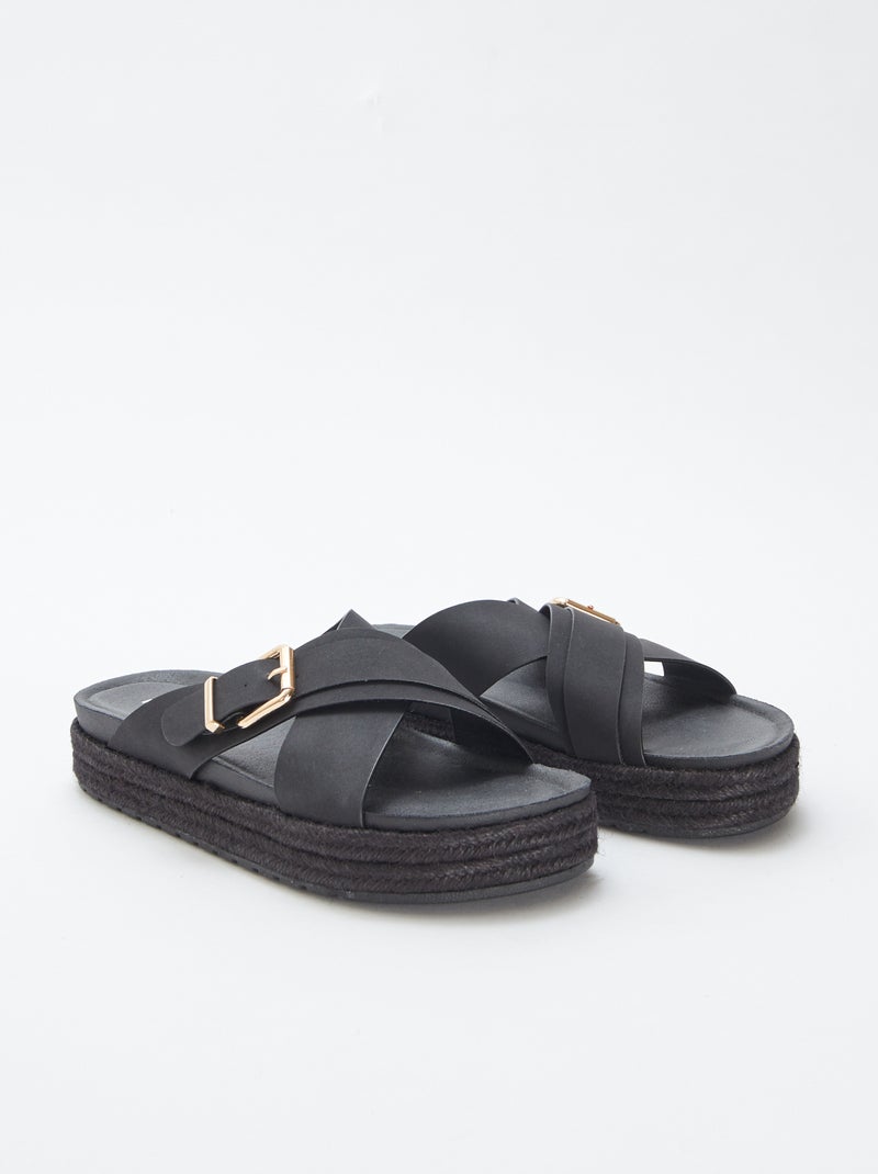Slippers met sleehak en touwzool ZWART - Kiabi