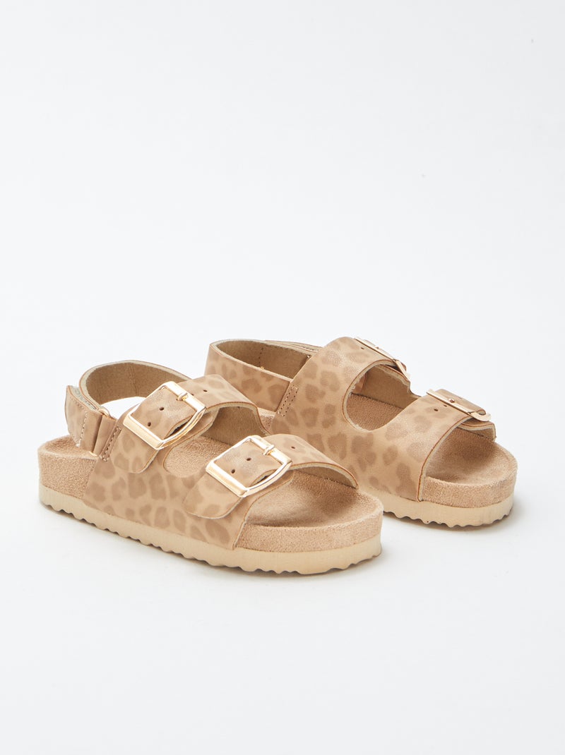 Slippers met twee bandjes met luipaardmotief BIEGE - Kiabi