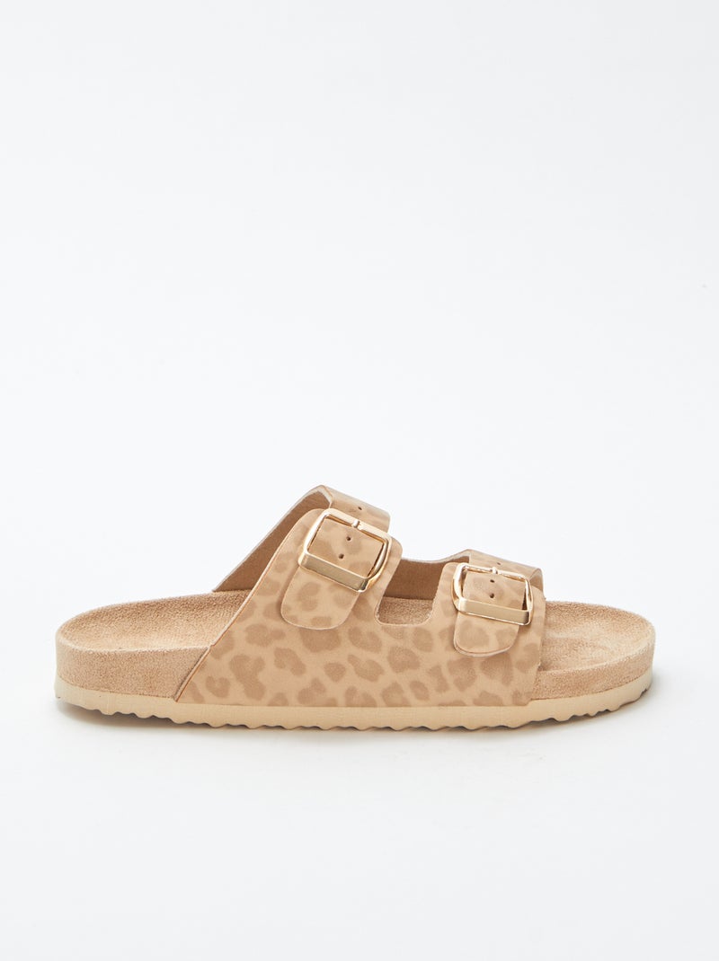 Slippers met twee bandjes met luipaardmotief BIEGE - Kiabi