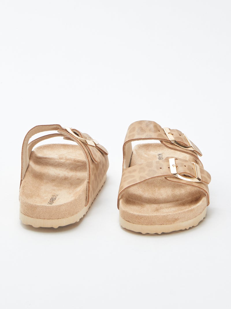 Slippers met twee bandjes met luipaardmotief BIEGE - Kiabi