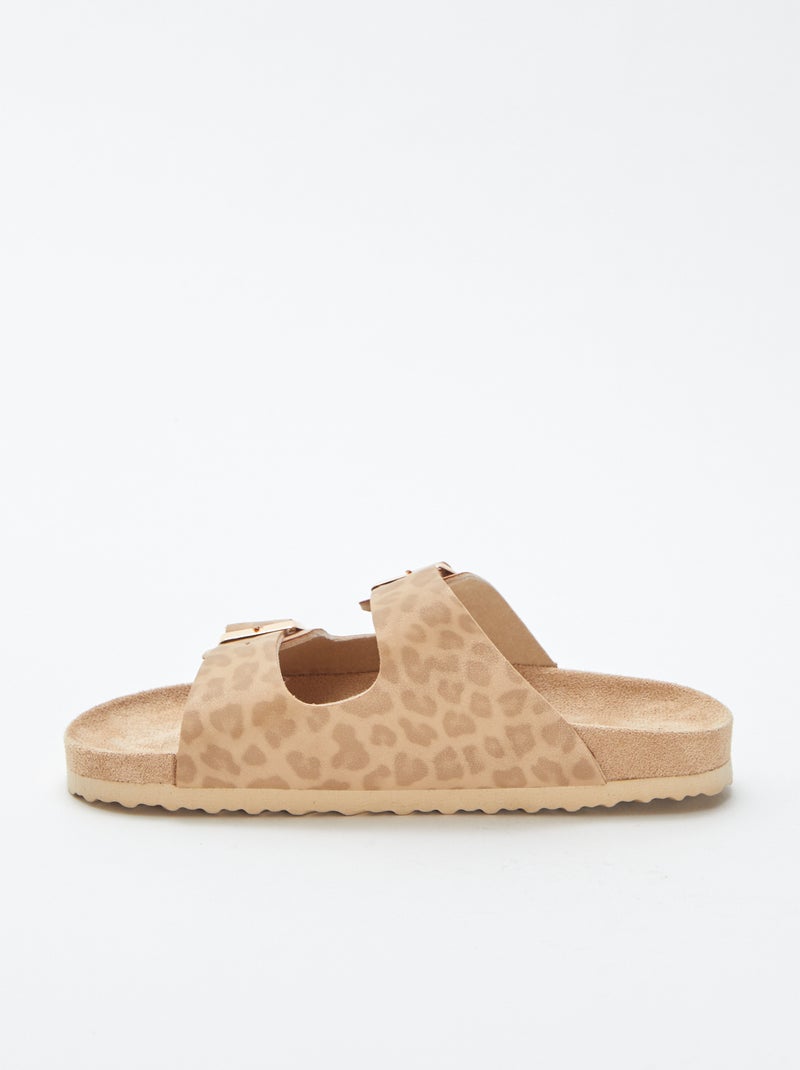Slippers met twee bandjes met luipaardmotief BIEGE - Kiabi