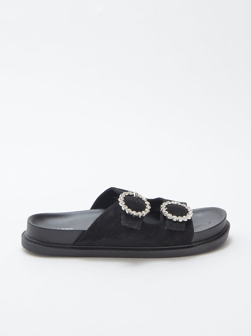 Slippers met twee bandjes met stras ZWART - Kiabi