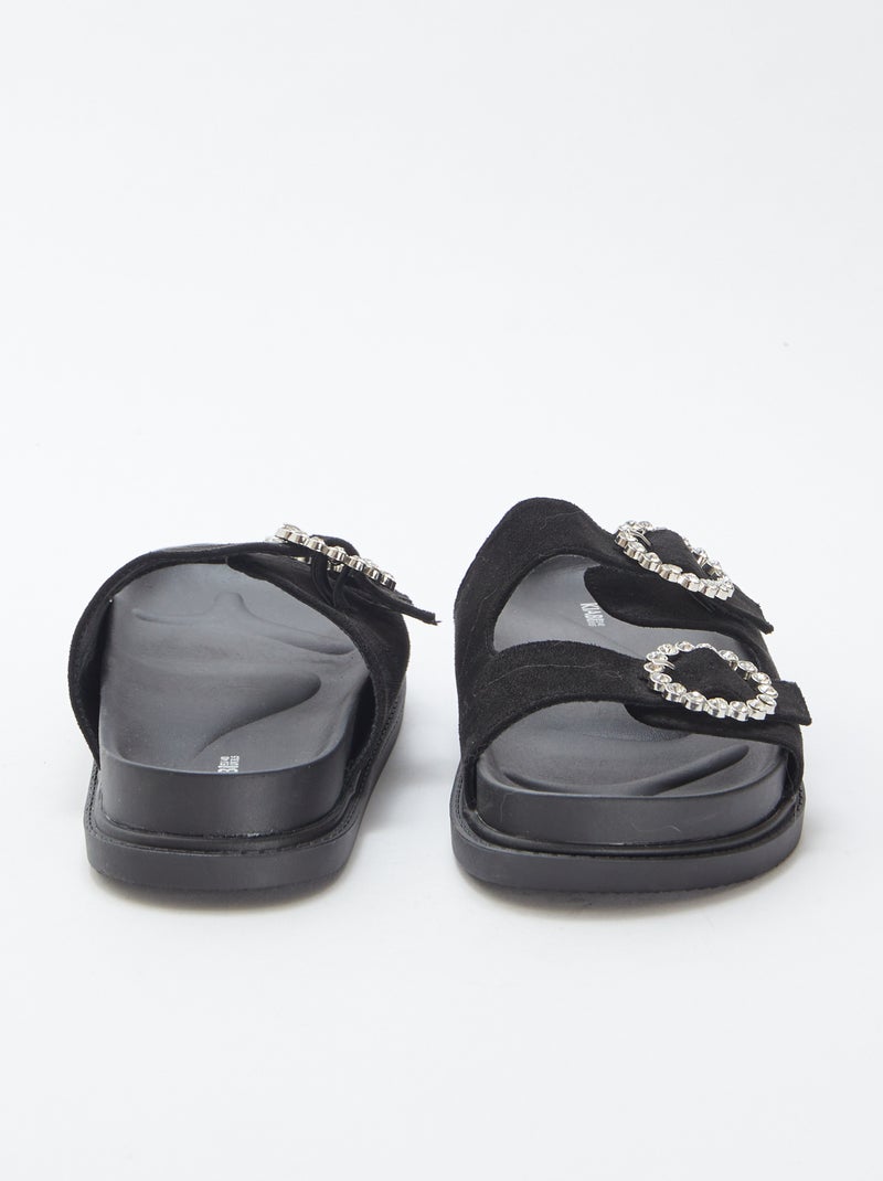 Slippers met twee bandjes met stras ZWART - Kiabi