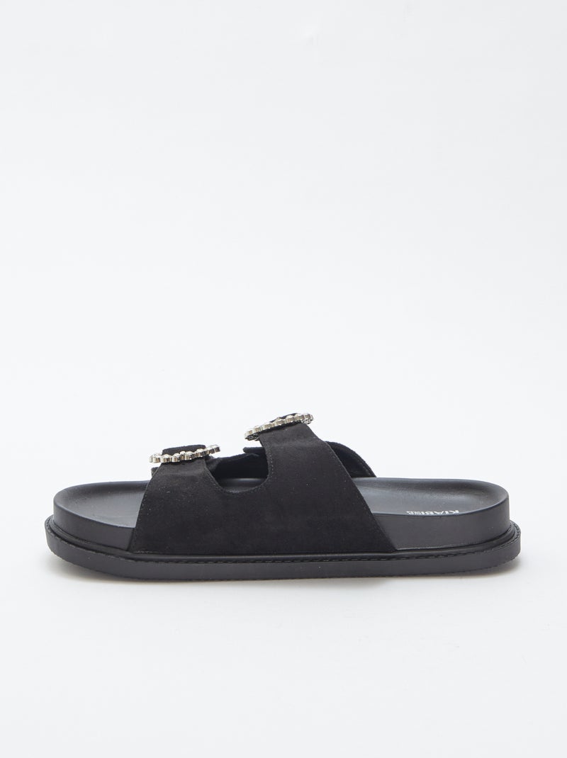 Slippers met twee bandjes met stras ZWART - Kiabi