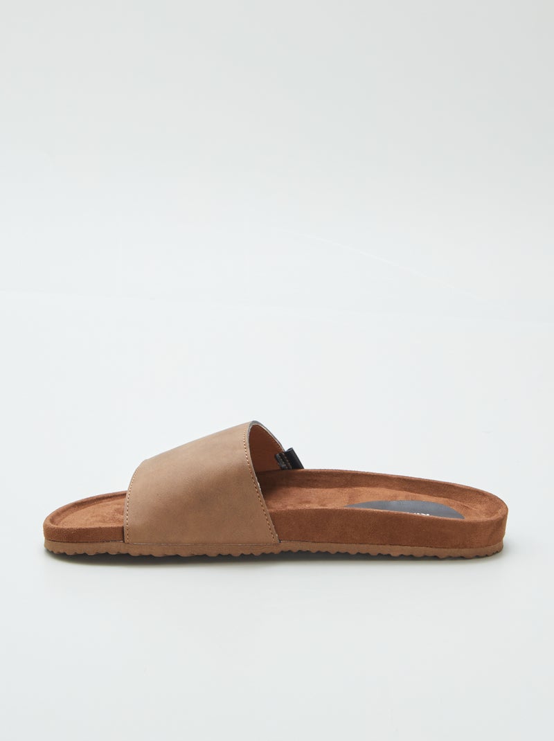 Slippers van twee materialen BRUIN - Kiabi