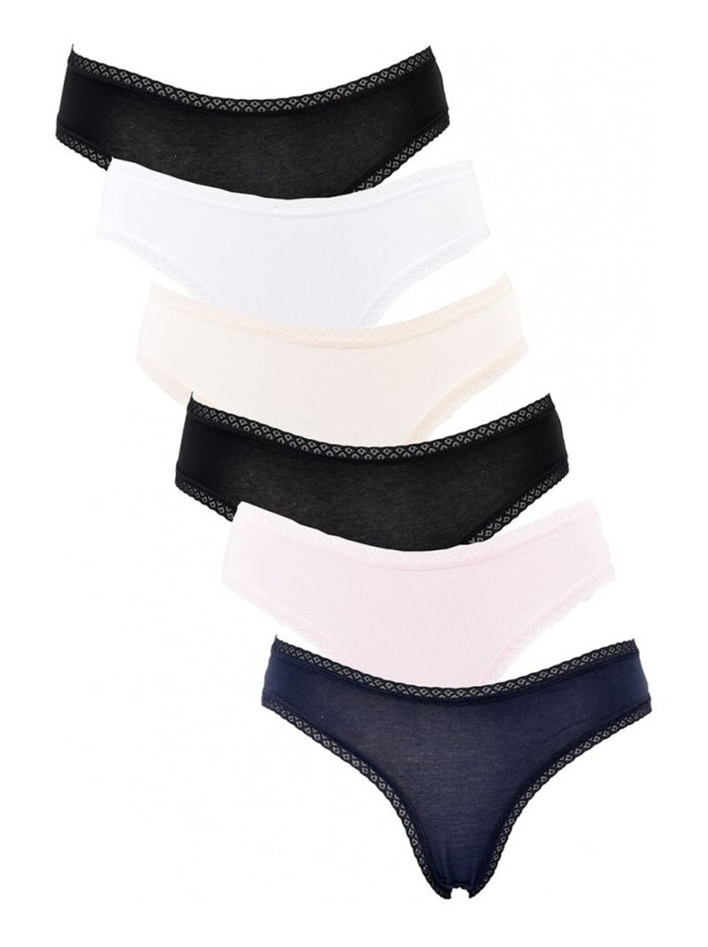 Slips Dames INFINITIF - Set van 6 Zwart Multicolor Wit - Kiabi