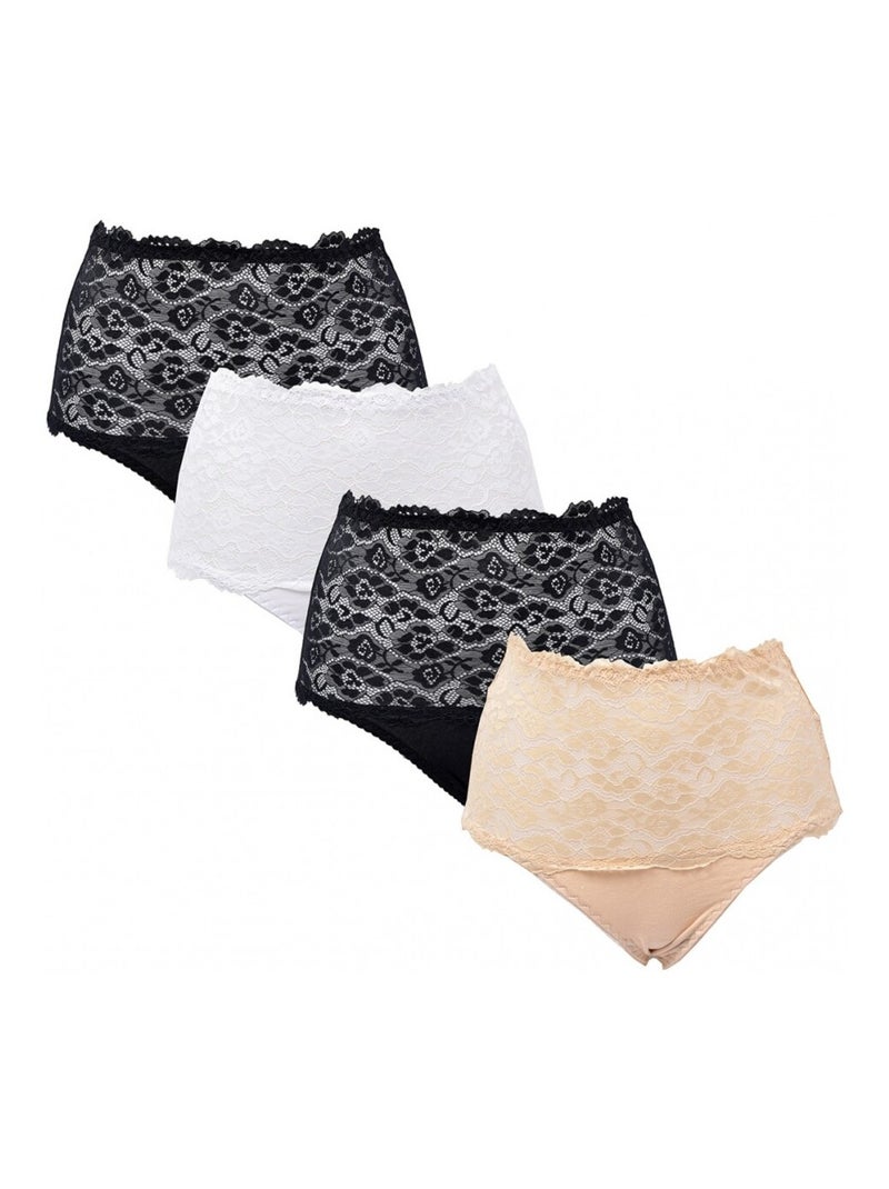 Slips Dames KINDY - Set van 4 Zwart Multicolor Wit - Kiabi