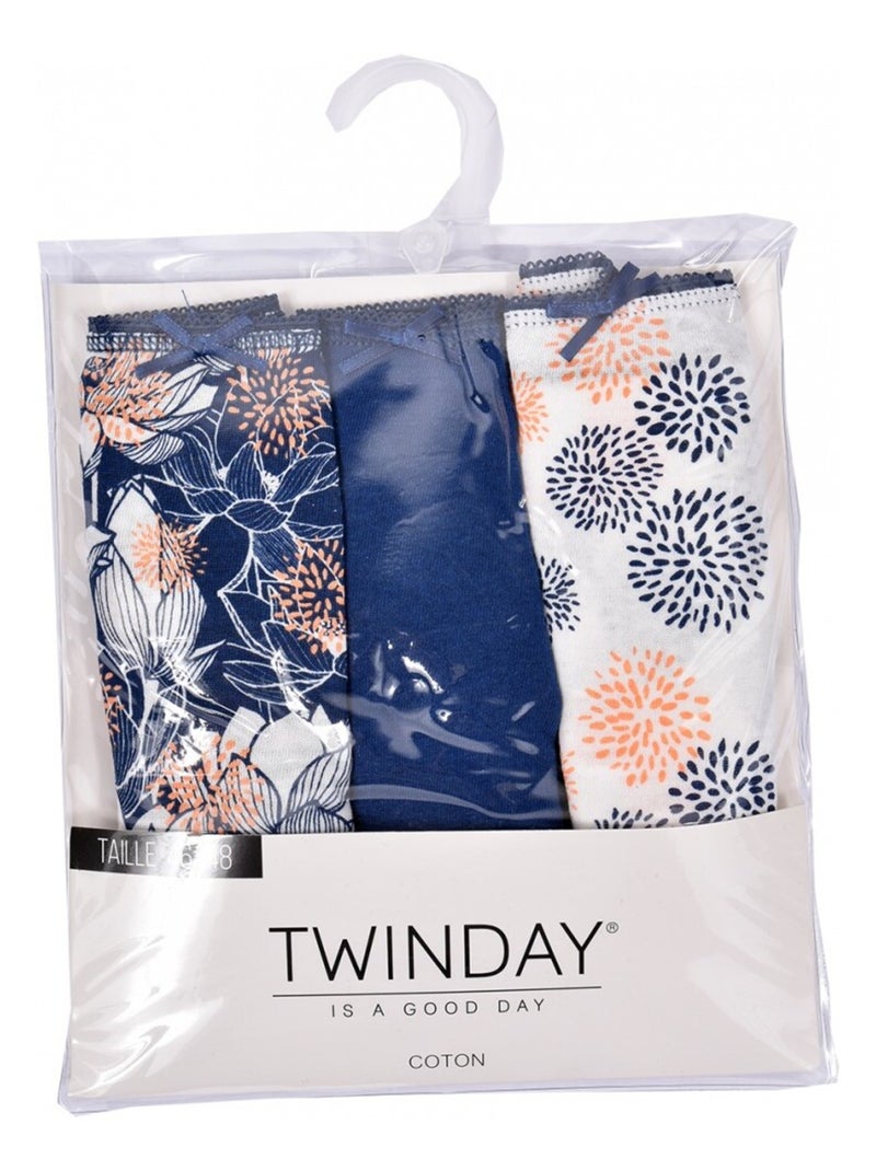 Slips dames MAXI TWINDAY fantasy - Set van 6 Blauw Blauw Wit - Kiabi