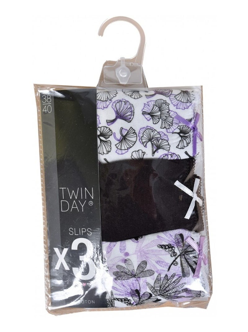 Slips dames TWINDAY - Set van 3 Wit Zwart Wit - Kiabi
