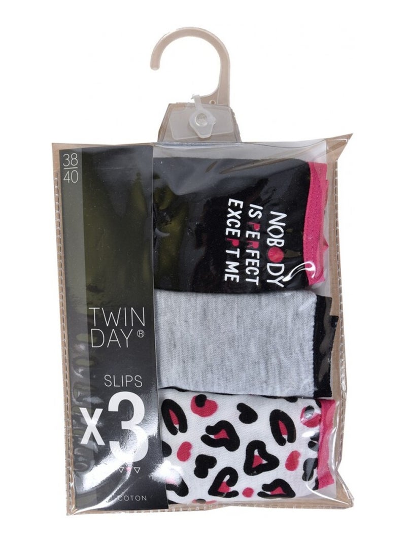 Slips dames TWINDAY - Set van 3 Zwart Roze Wit - Kiabi