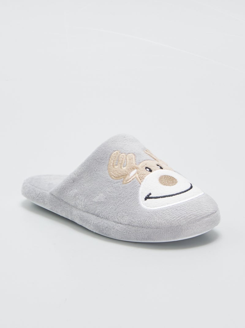 Sloffen | Slippermodel met rendierenprint GRIJS - Kiabi
