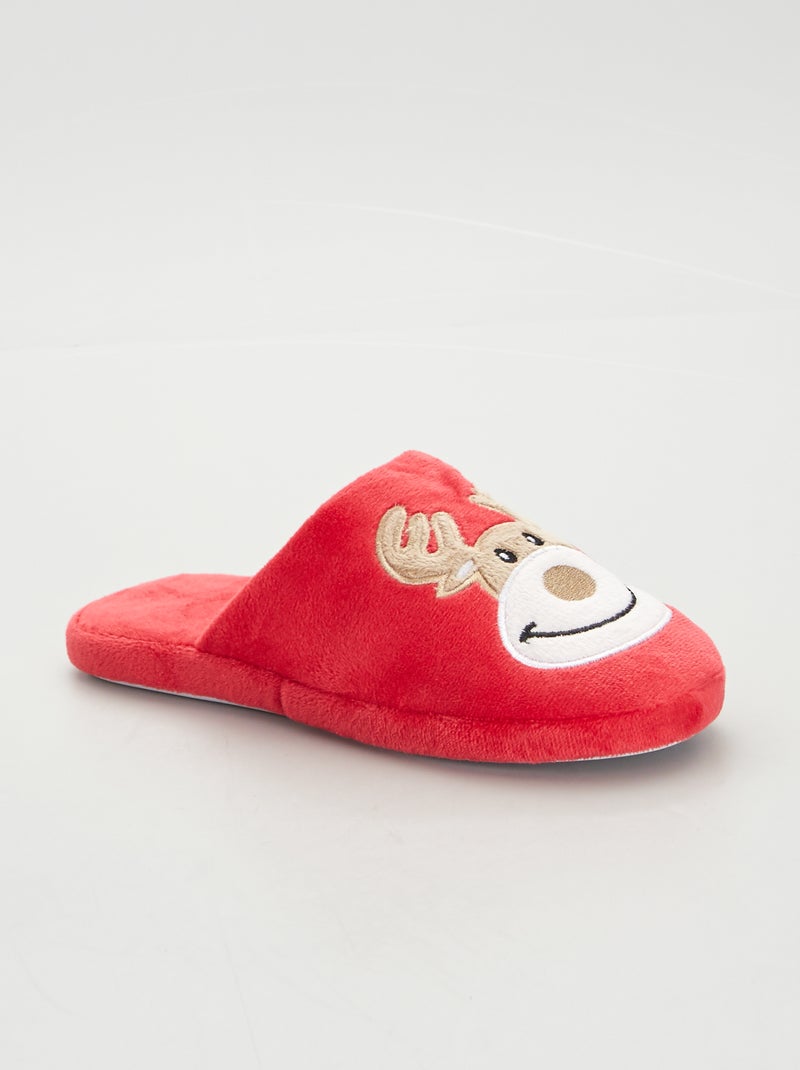 Sloffen | Slippermodel met rendierenprint ROOD - Kiabi