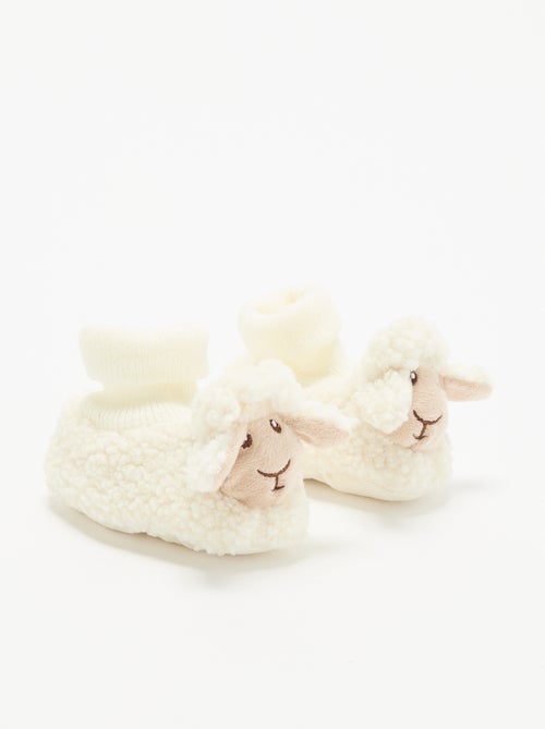 Slofjes met schapenvachteffect en dierenkop - Kiabi