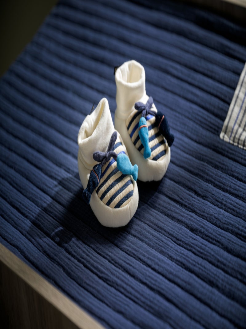 Slofjes met zeemansmotief en visjes Wit Blauw - Kiabi
