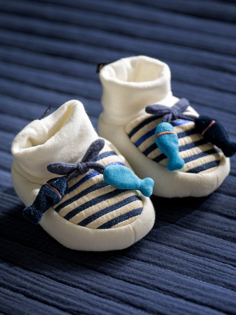 Slofjes met zeemansmotief en visjes Wit Blauw - Kiabi