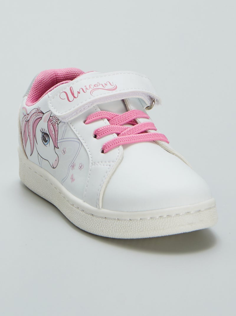 Sneakers met klittenband en eenhoornprint wit - Kiabi