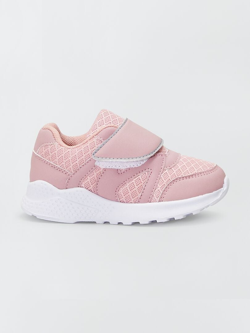 Sneakers met klittenband uit twee materialen roze - Kiabi