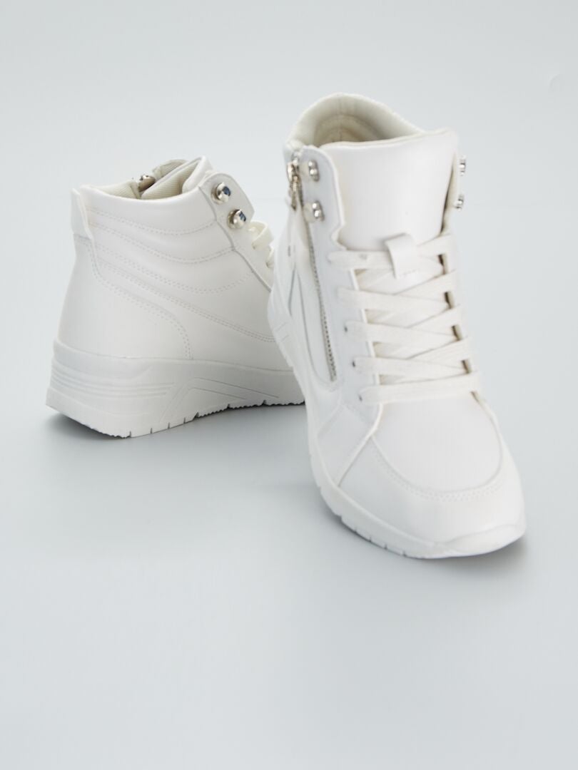 Sneakers met sleehak van imitatieleer - wit - Kiabi - 35.00€