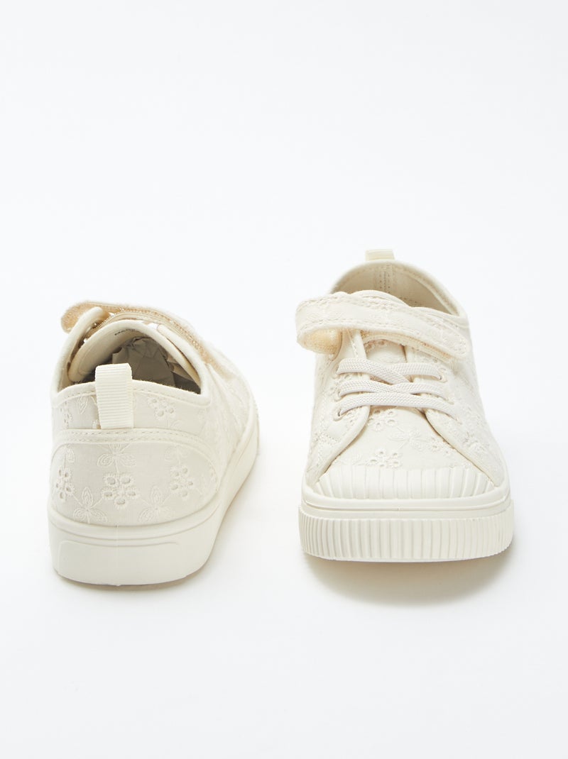 Sneakers van ribstof met klittenband BIEGE - Kiabi