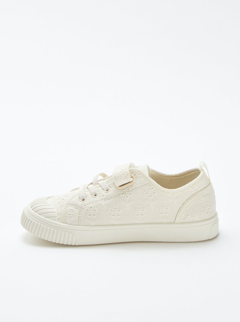 Sneakers van ribstof met klittenband BIEGE - Kiabi