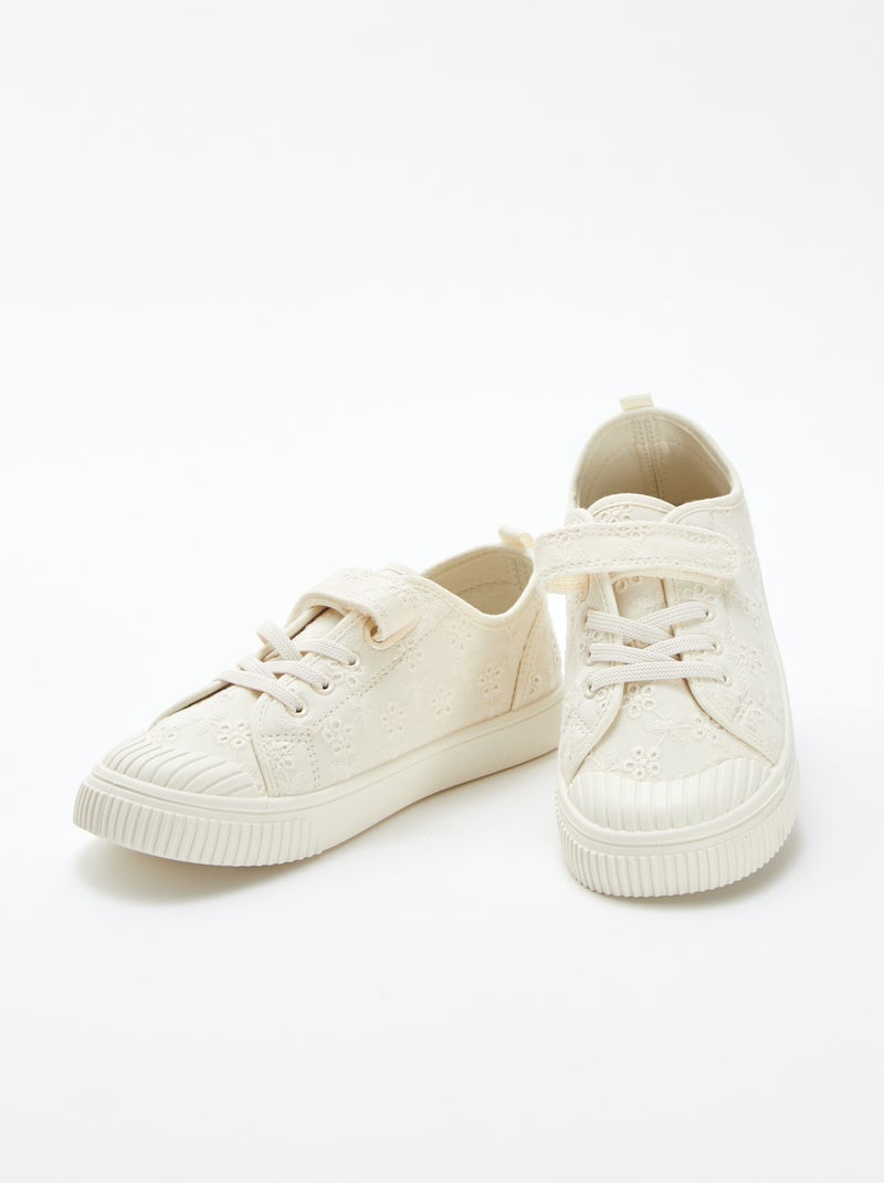 Sneakers van ribstof met klittenband BIEGE - Kiabi