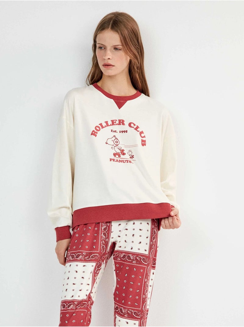 Snoopy pyjama met paisley bedrukte broek Ecru - Kiabi