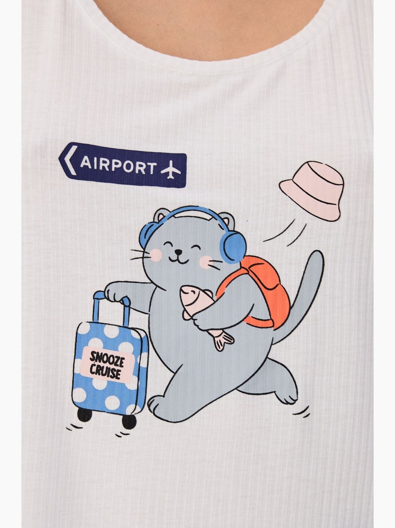 Snooze cruise ensemble de pyjama short à motif chat penti Blanc - Kiabi