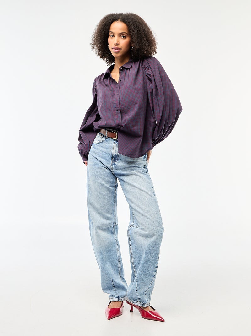 Soepe blouse met vichyprint Blauw - Kiabi