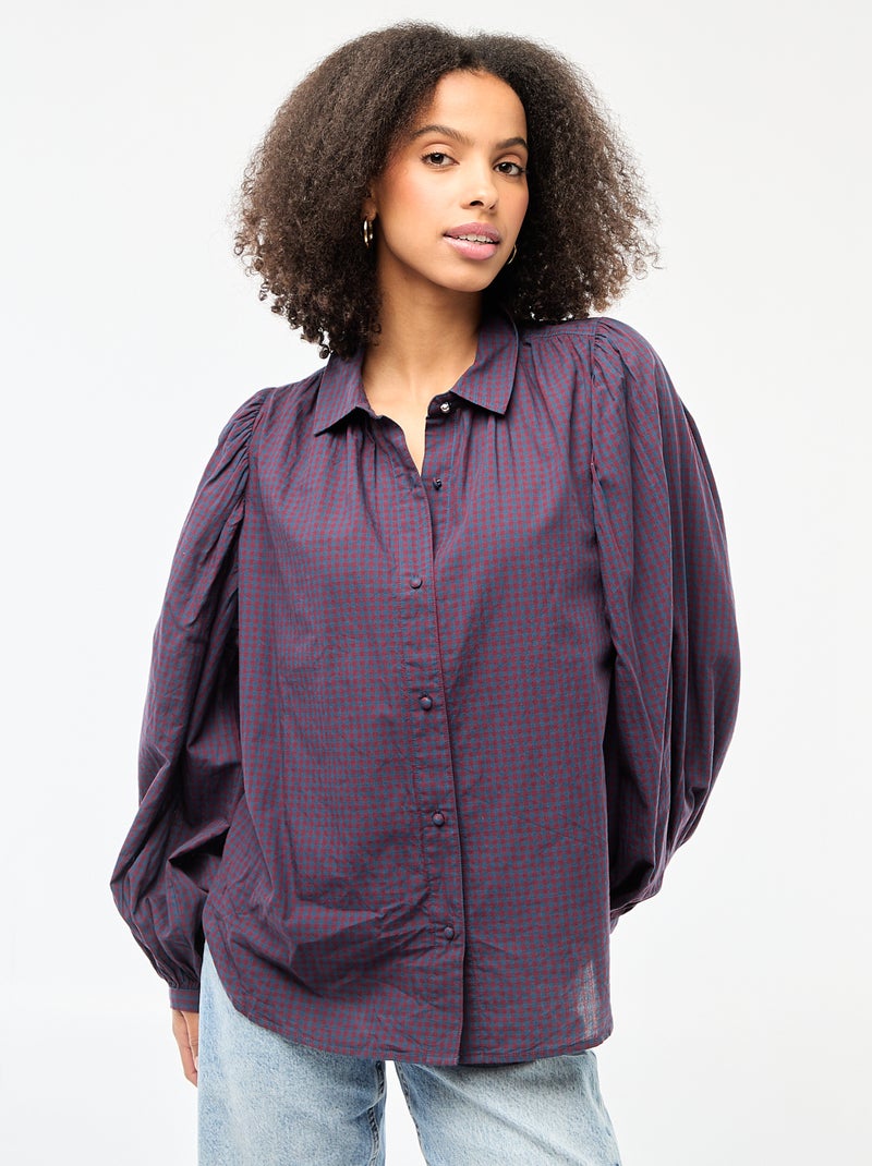 Soepe blouse met vichyprint Blauw - Kiabi